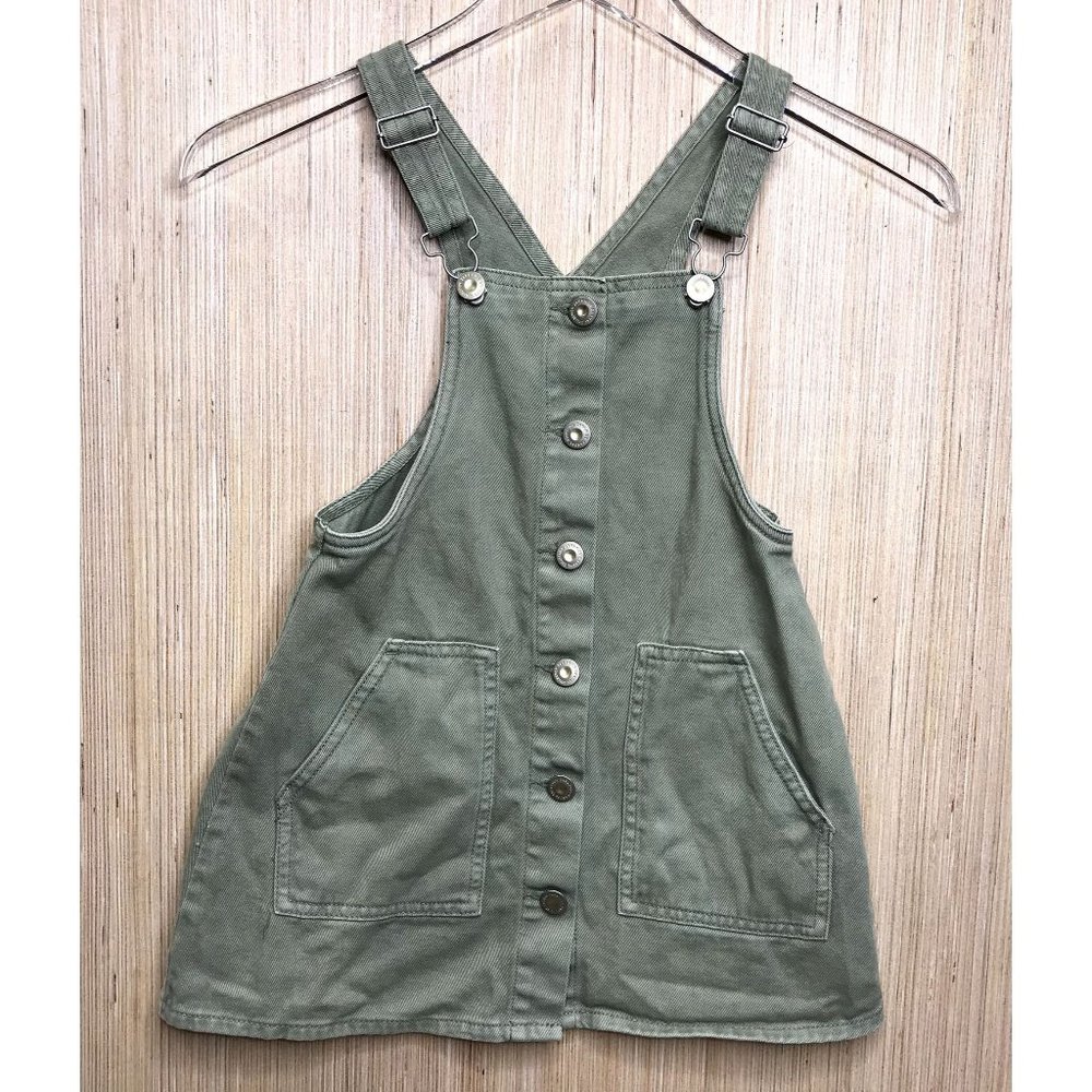Zara Girls Olive Green Denim Overall Jumper Youth Size 6